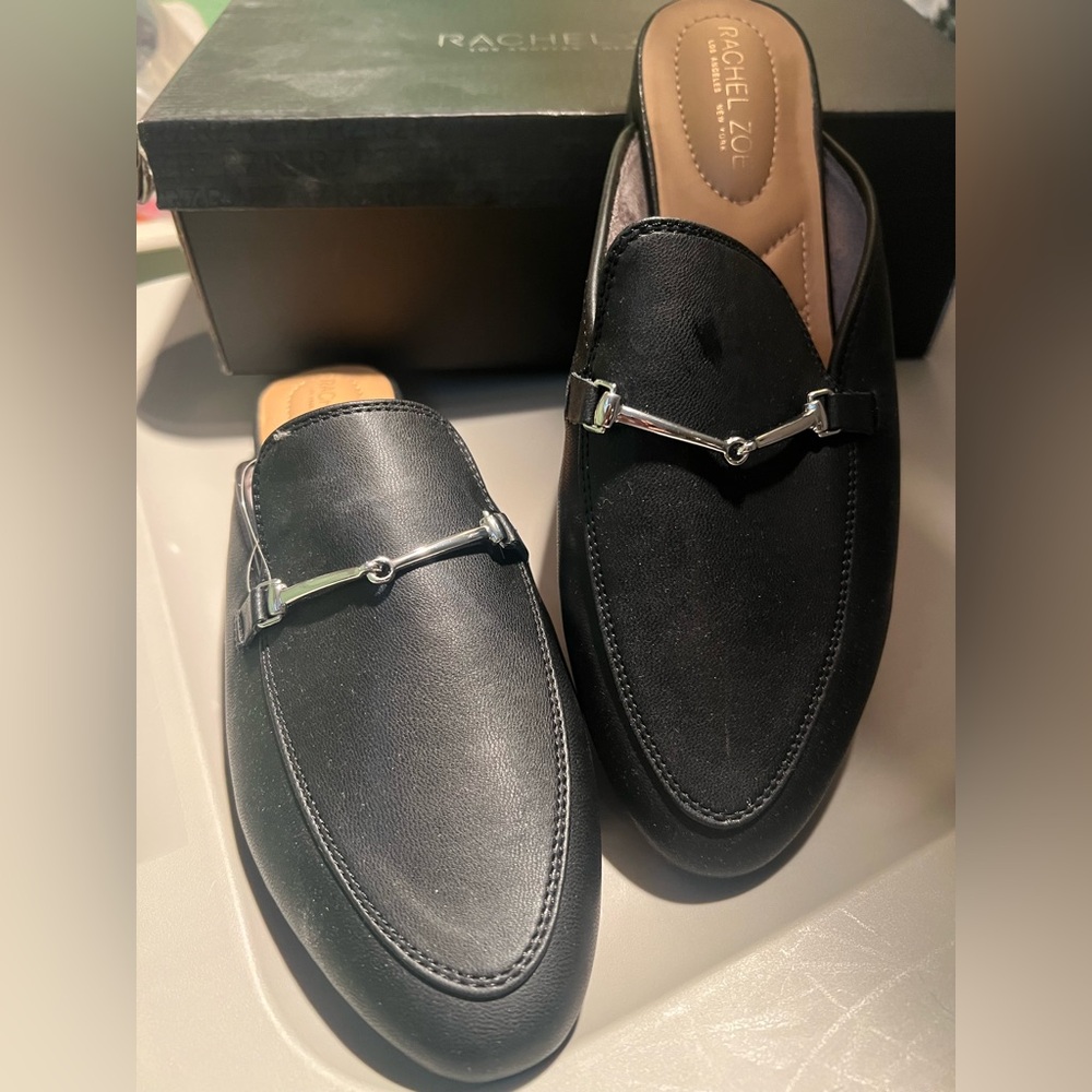 Rachel Zoe Women’s Black Mules/Slides with Silver Detailing